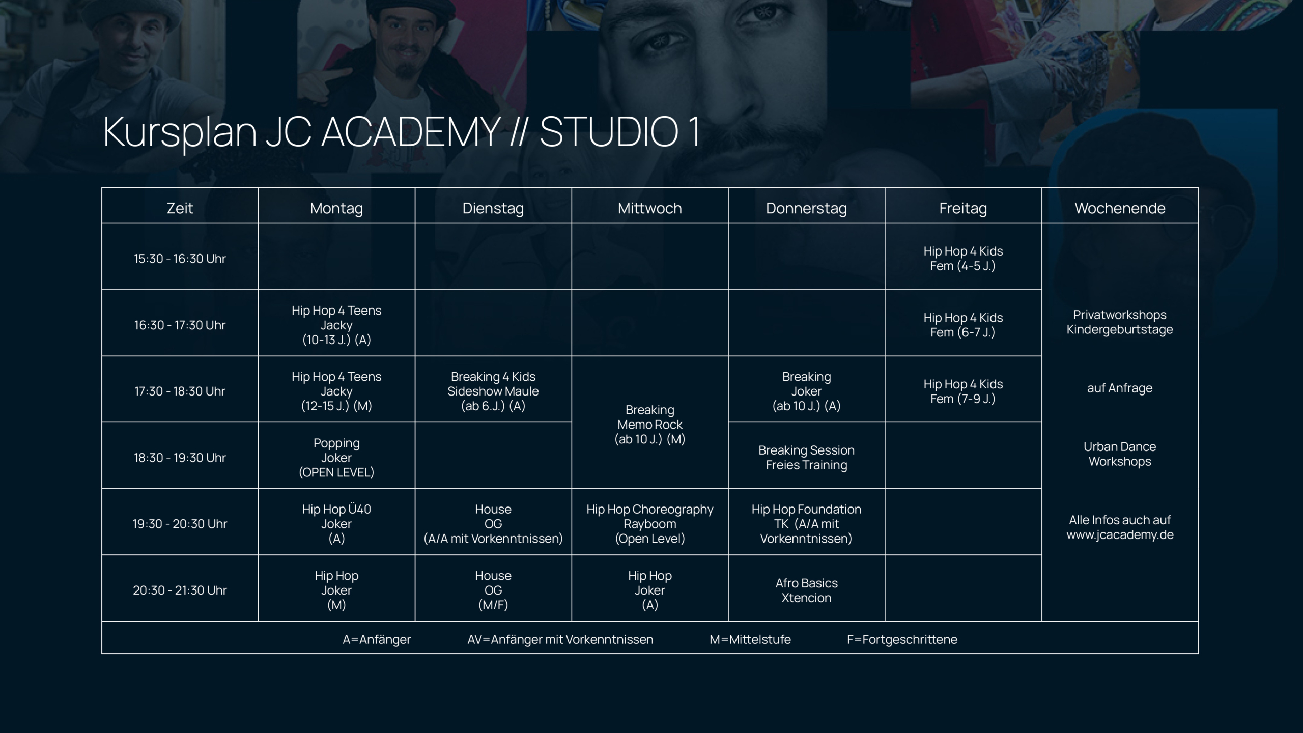 JC Academy Kursplan - Studio 1