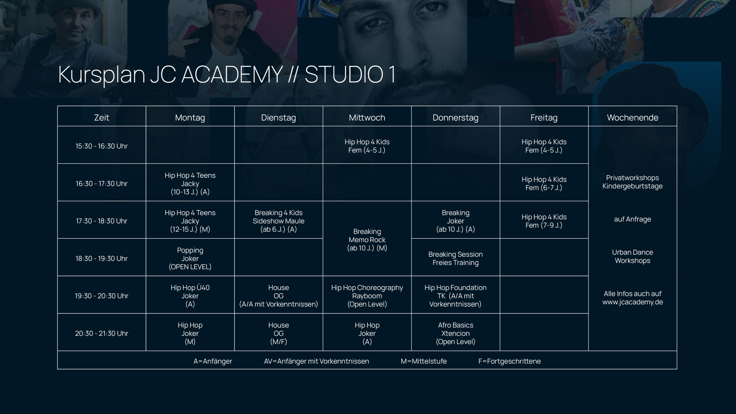 JC Academy Kursplan - Studio 1