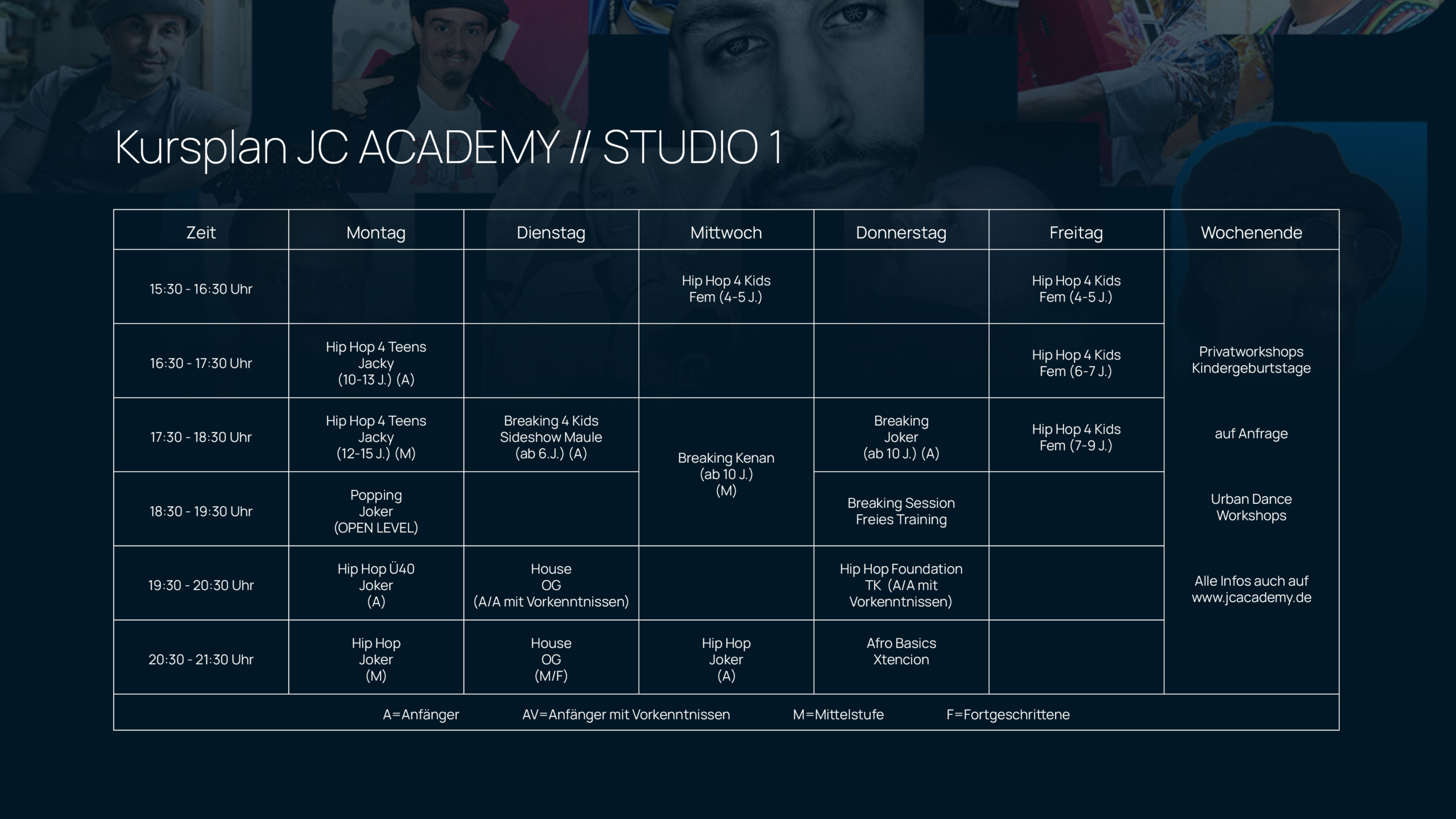 JC Academy Kursplan - Studio 1